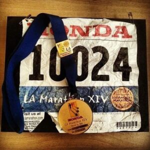 Marine Miguel's LA Marathon racing BIB & finishing medal