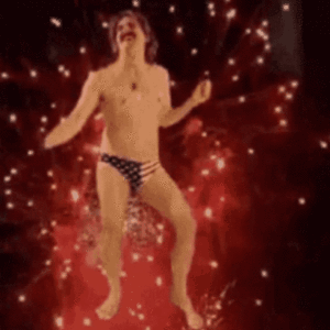 Happy 4th of July Fireworks Dancing Man in Red White and Blue Speedo