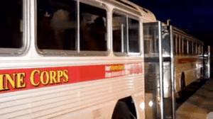 USMC Recruits Getting Off The Bus and Onto The Yellow Footprints